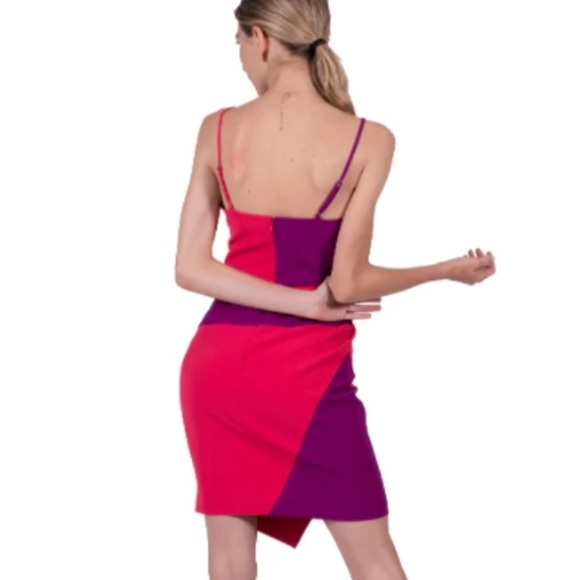 Nicole Miller - Color Block Asymmetrical Dress Pink & Purple Size 6 - Picture 13 of 15
